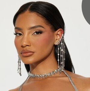 Silver Rhinestone Choker and Earrings Set